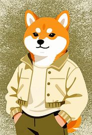 Stylish Shiba Inu in Bomber Jacket - Cute Streetwear Dog Wall Art
