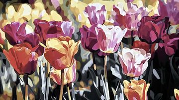 Levendig en kleurrijk abstract tulpenveld van Frank Heinz