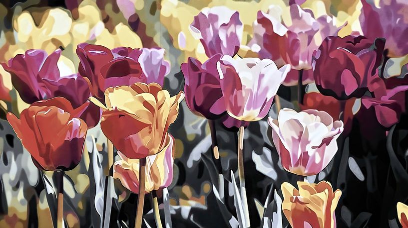 Lebhaftes und farbenfrohes abstraktes Tulpenfeld von Frank Heinz