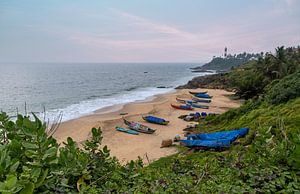 Bateaux de pêche sur une plage en Inde. sur Floyd Angenent