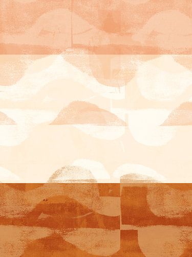 Minimalistisch abstract landschap in perzik, crème en terracotta