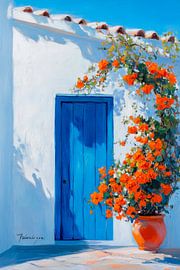 Blaue Tür Blütenzauber von Poster Art Shop