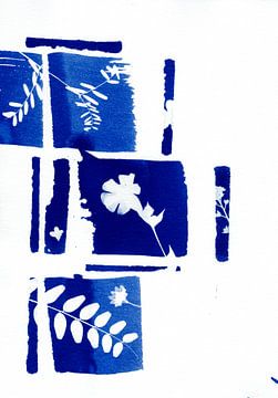 Blauw witte bladeren & vlakken van Lies Praet