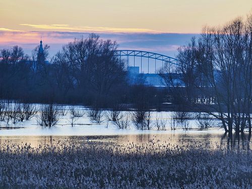 Ooijpolder at high tide and sunset