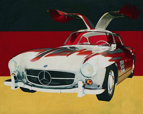 Mercedes 300SL Gullwings from 1965 in front of German flag by Jan Keteleer
