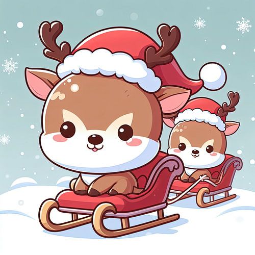 2 cute reindeer in a sleigh illustration