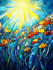 Monde sous-marin. couleurs vives, vitrail