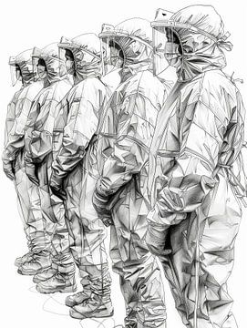 Medisch team met beschermende pakken en gezichtsmaskers van Luc de Zeeuw