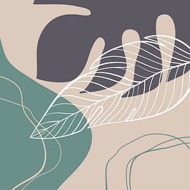 Feuilles, formes et lignes stylistiques : sable, marron et essence sur Color Square