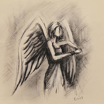 houtskool tekening engel