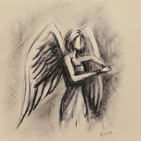 charcoal drawing angel by Emiel de Lange