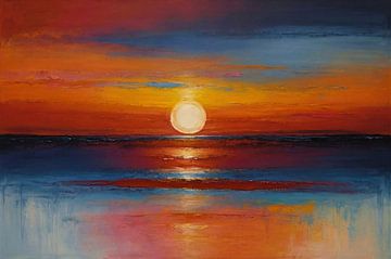 Lebendiger Sonnenuntergang Meer orange Reflexionen von De Muurdecoratie