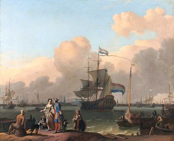 Het IJ voor Amsterdam met het fregat De Ploeg