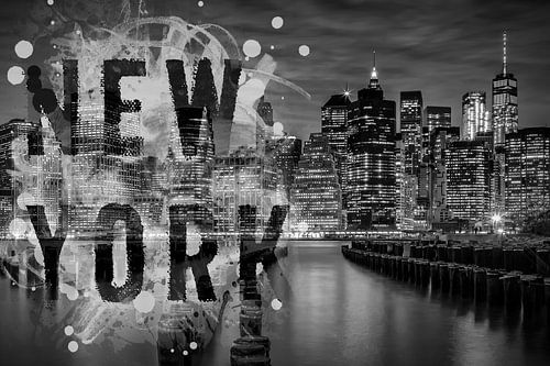 SKYLINE VAN MANHATTAN In de avond | zwart-wit