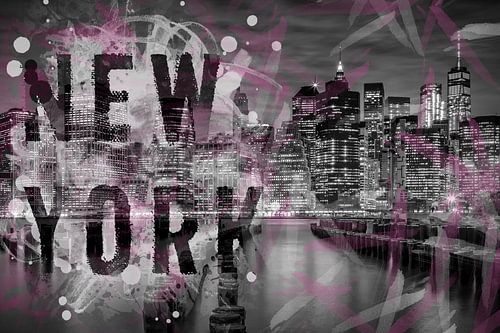 SKYLINE van MANHATTAN, ' s avonds stemming | typografie