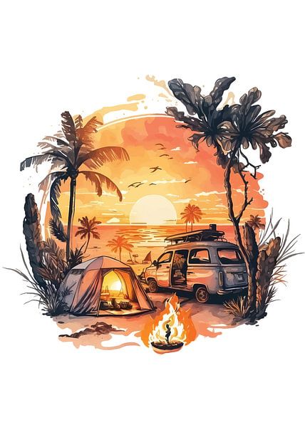 Camp de voitures anciennes VW à la plage par PublicArt77