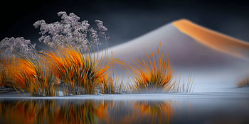 Tanz von Orange und Lavendel | Surrealistische Wüstenlandschaft