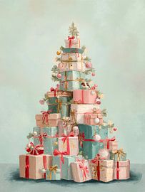 Kerstboom van geschenken in pastelkleuren