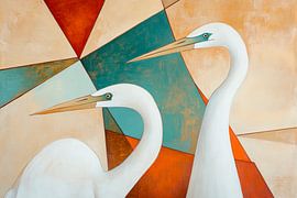 Elegante Reiher im geometrischen Farbenspiel von Poster Art Shop