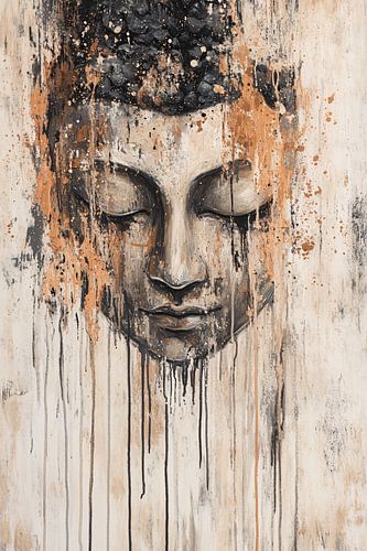 Abstract Boeddha-gezicht met verfspatten