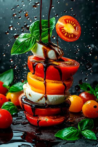 Toren van verse caprese met balsamicodressing