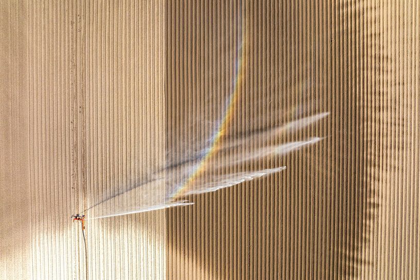 Waterkanon sproeit water op een veld van boven gezien van Sjoerd van der Wal Fotografie