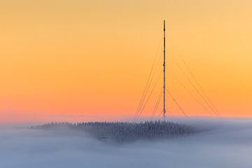 Television tower in the fog of Koli NP by Martijn Smeets