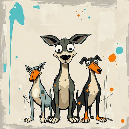 Pack met houding - Drie cartoonhonden in urban art