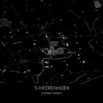 Zwart-witte landkaart van 's-Heerenhoek, Zeeland. van Rezona