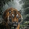 Tigre sous la pluie – affiche animalière intense avec un regard puissant et une ambiance jungle sur Design Wall Arts