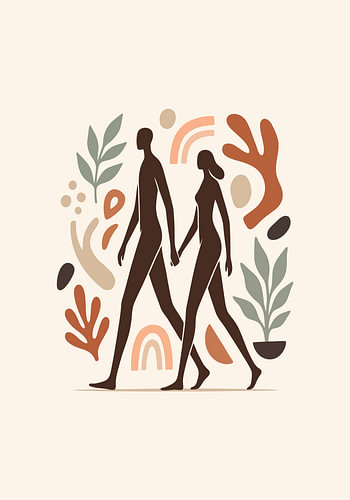 Boho-koppel wandelt door een natuurlijke botanische tuin