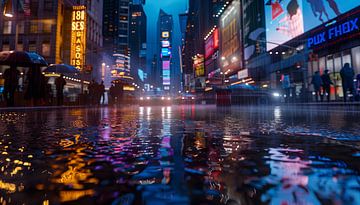 Regenachtige nacht in de stad neon van TheXclusive Art