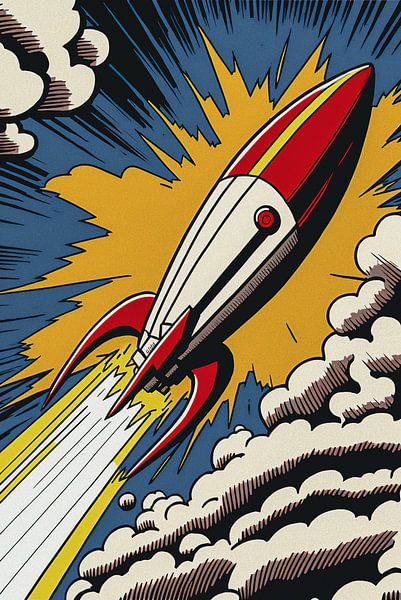 Zum Mond! Pop Art Rocket - Vintage-Poster nach Roy Lichtenstein von Roger VDB