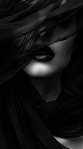 Elegant woman in black standing panorama