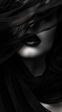 Elegante vrouw in zwart staand panorama van TheXclusive Art