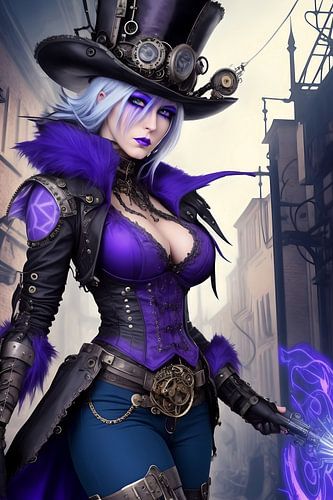 Steampunk dame met linker pistoolhand