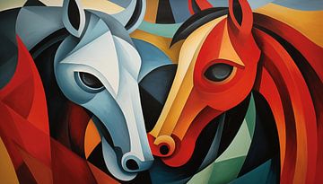 Abstracte paarden kubisme panorama van TheXclusive Art