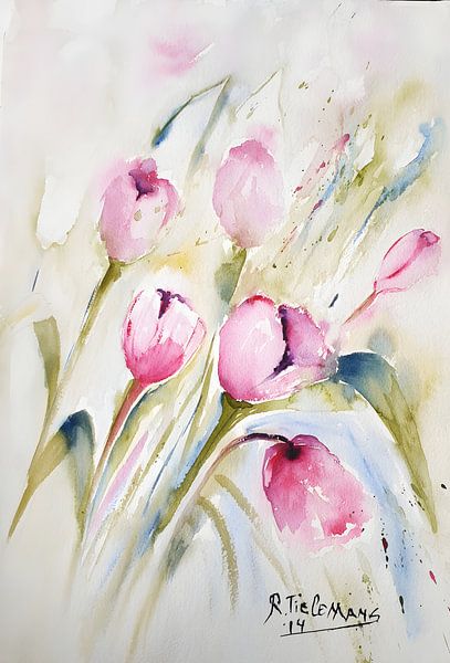 Roze Tulpen van Rita Tielemans Kunst