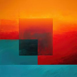 Abstracte Zonsondergang Symfonie Vierkant Muurwerk van Focco van Eek