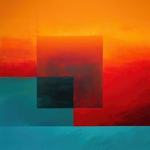 Œuvre murale carrée abstraite coucher de soleil symphonie