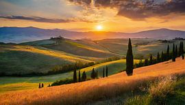 Toscane ochtend met zonsopgang