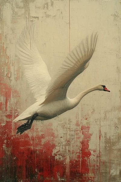 Schwan Abstrakt Rot | Karminrot Flug von Kunst Laune