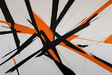 Dynamische schwarze Linien mit orangefarbenen Akzenten von De Muurdecoratie