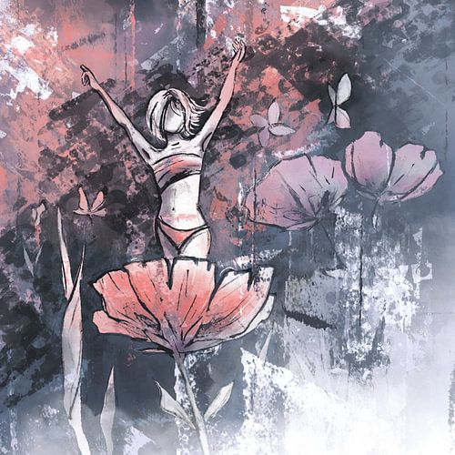 Opbloeien - fee staat op uit een klaproos