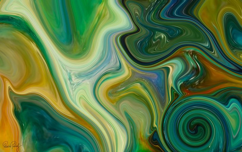 Abstracte Kunst - Vloeibare Schilderkunst in Groene Tinten van Patricia Piotrak