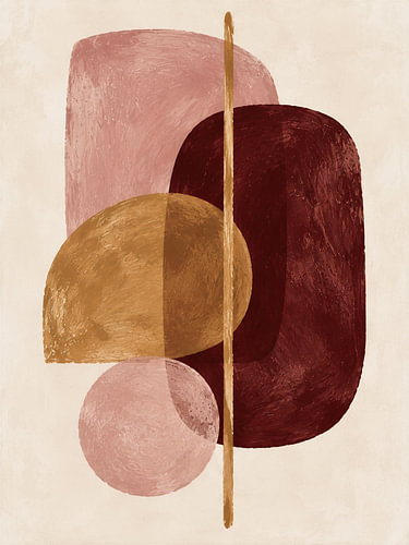 Geometric Shapes in Bordeaux Red, Pink and Ochre