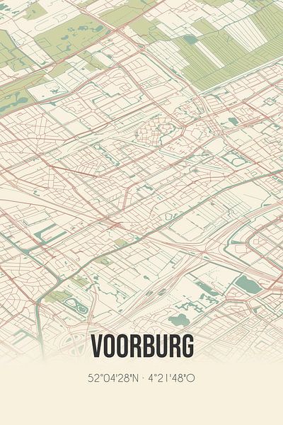 Vintage landkaart van Voorburg (Zuid-Holland) van Stad & Wand