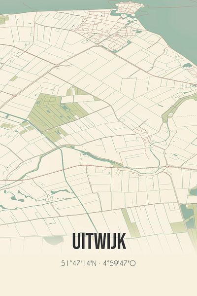 Vieille carte d'Uitwijk (Brabant du Nord) par Affiches de lieux