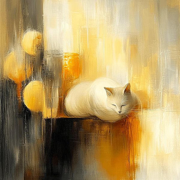The White Cat in the Golden Twilight | The Resting Point at Home by Karina Brouwer
