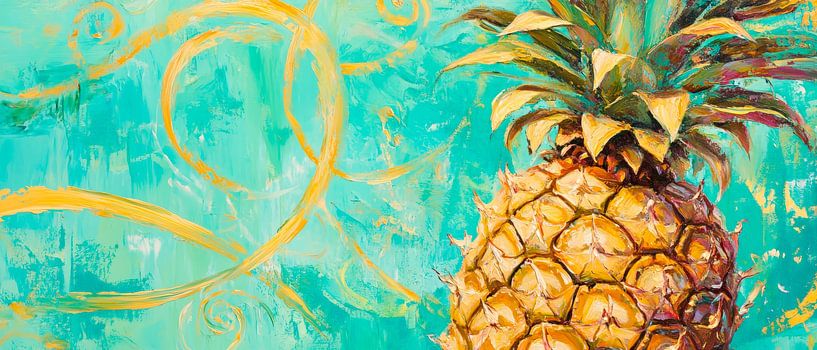 Pineapple against an aqua blue background by Poster Art Shop